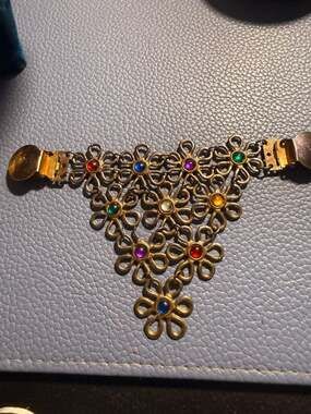 Vintage Multi-Color Floral Brass Sweater Clip Cinch Guard